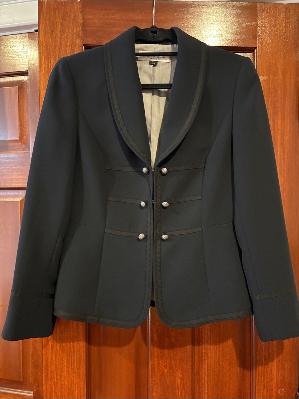 Women's Black Double-Breasted Military-Style Blazer
